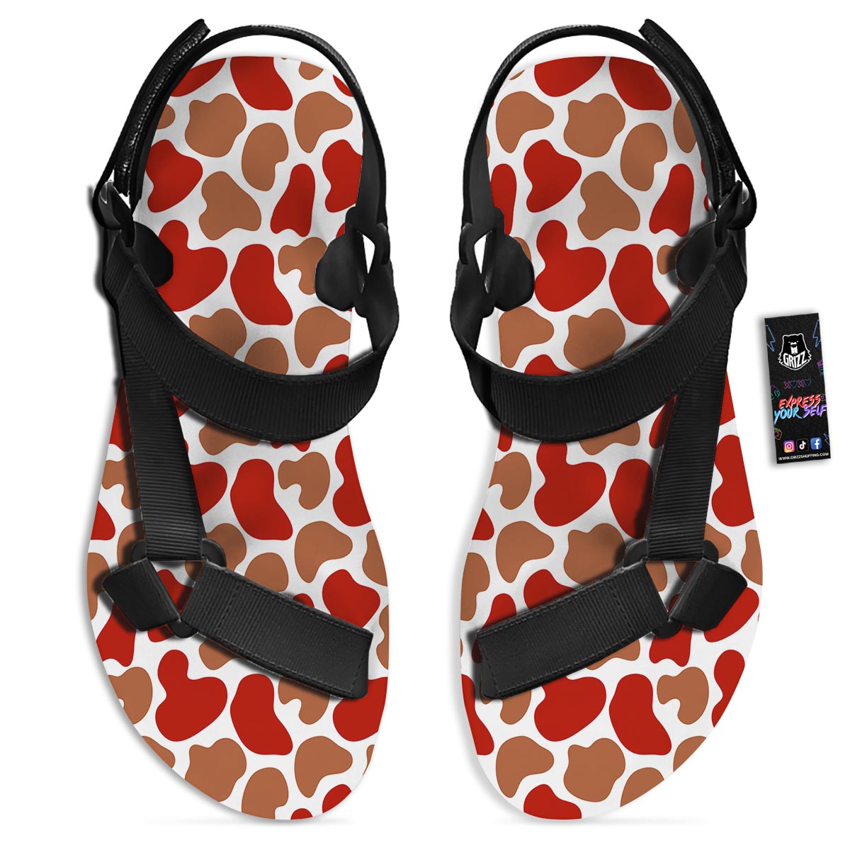 Cow Red Brown Print Pattern Black Open Toe Sandals-grizzshop