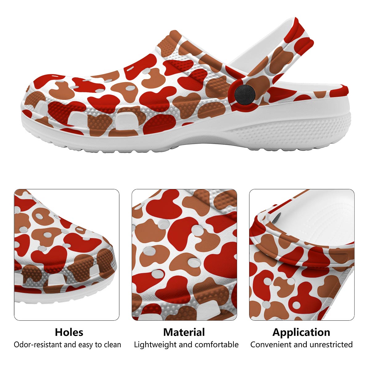 Cow Red Brown Print Pattern Clog-grizzshop