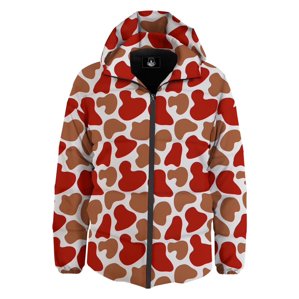 Cow Red Brown Print Pattern Down Jacket-grizzshop