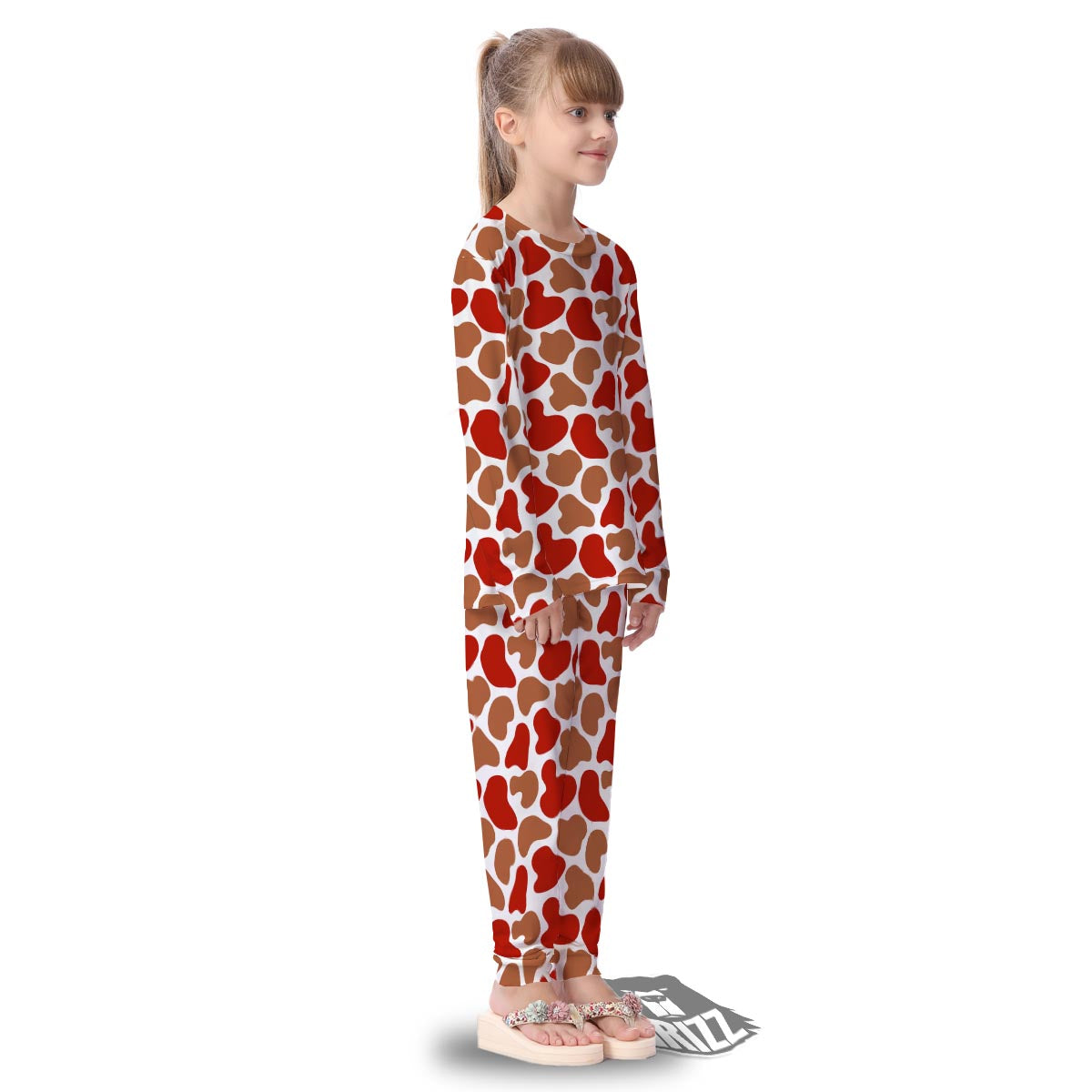 Cow Red Brown Print Pattern Kid's Pajamas-grizzshop