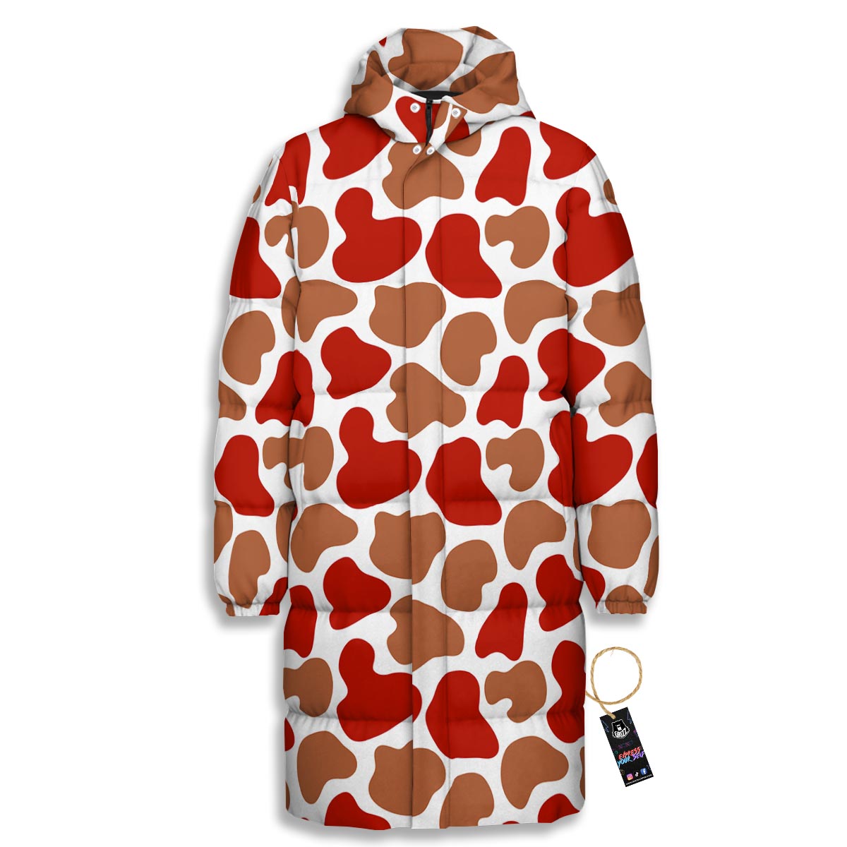 Cow Red Brown Print Pattern Long Down Jacket-grizzshop