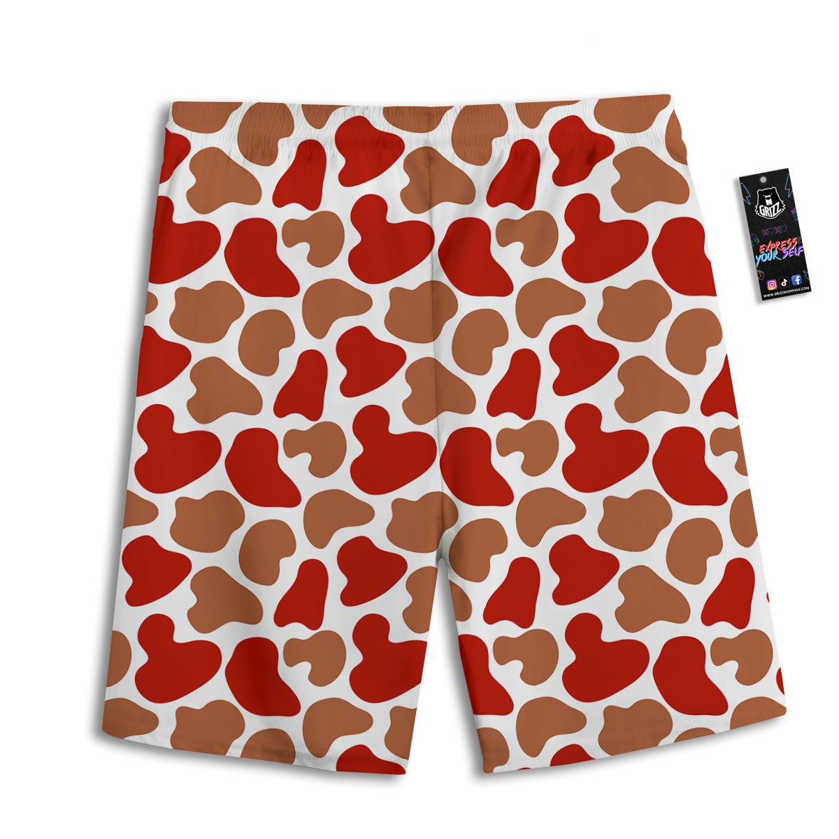 Cow Red Brown Print Pattern Men's Athletic Shorts