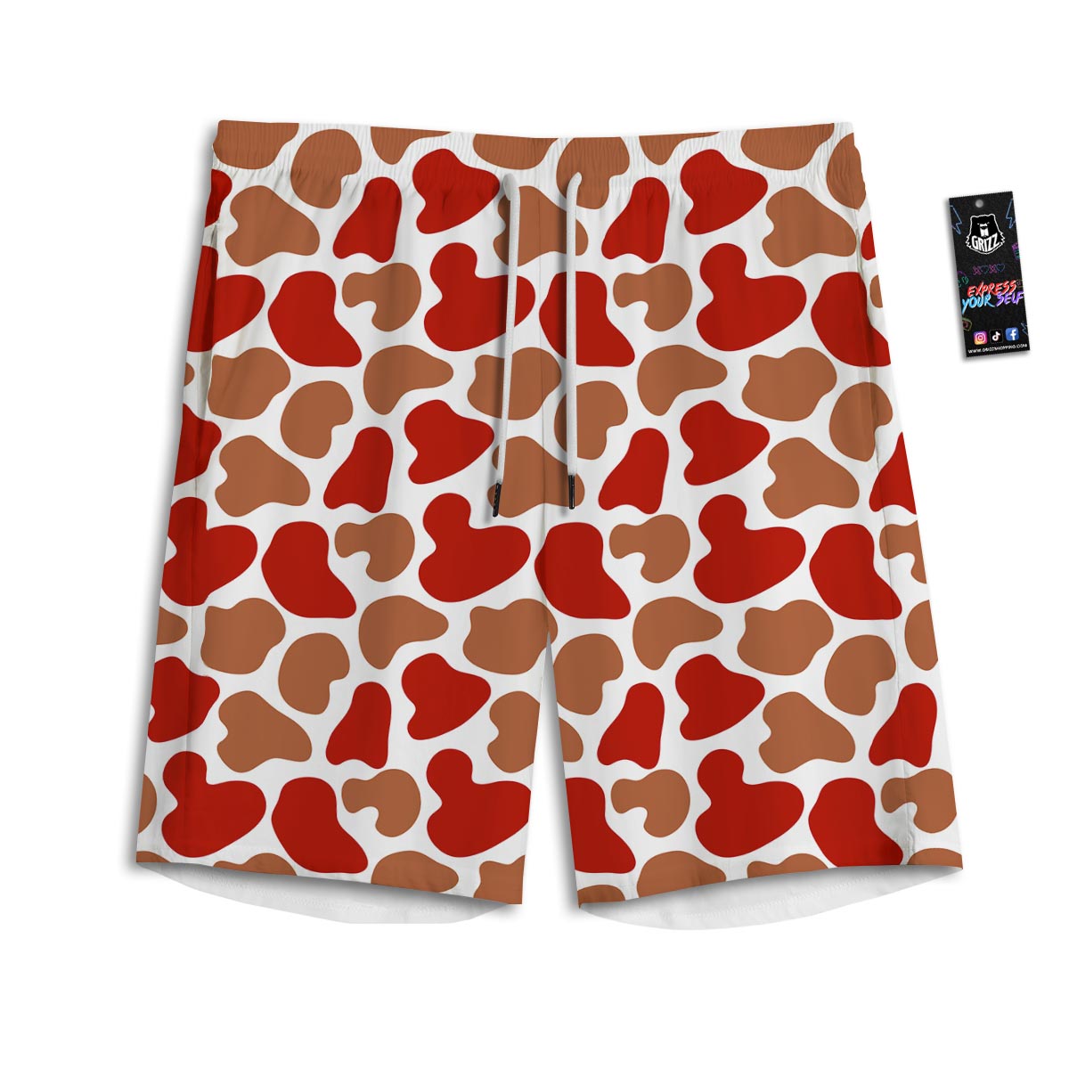 Cow Red Brown Print Pattern Men's Athletic Shorts