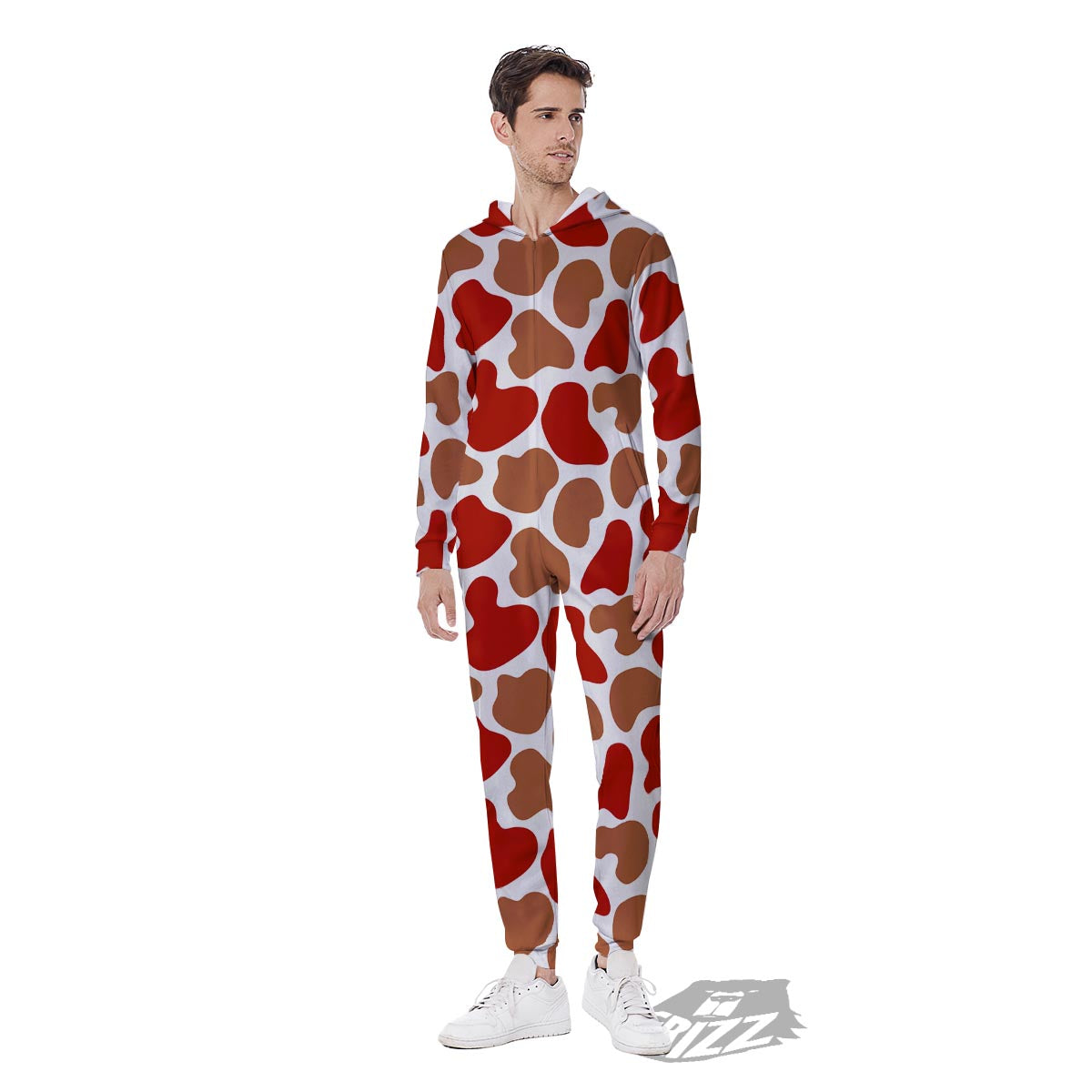 Cow Red Brown Print Pattern Men's Jumpsuit-grizzshop