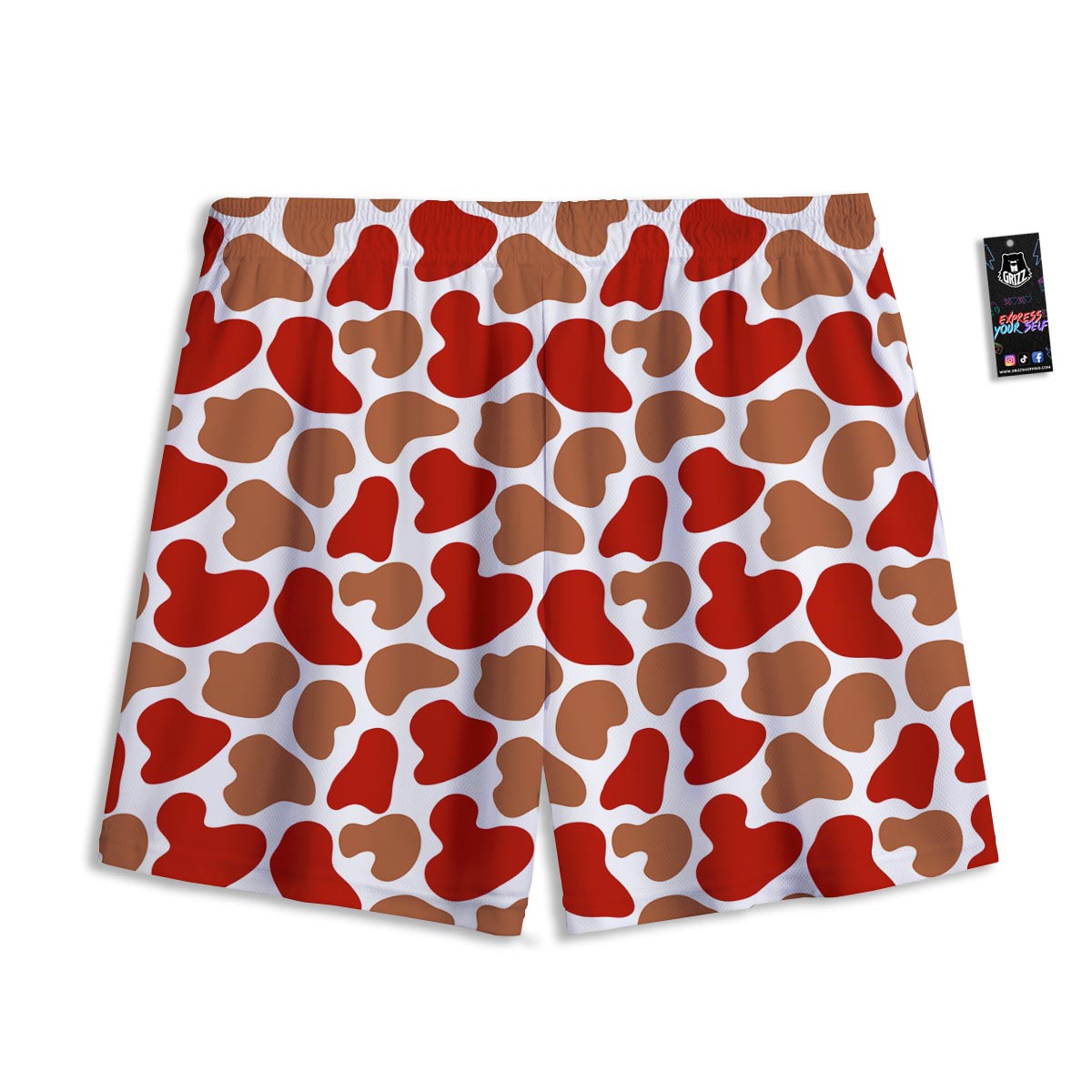 Cow Red Brown Print Pattern Mesh Shorts