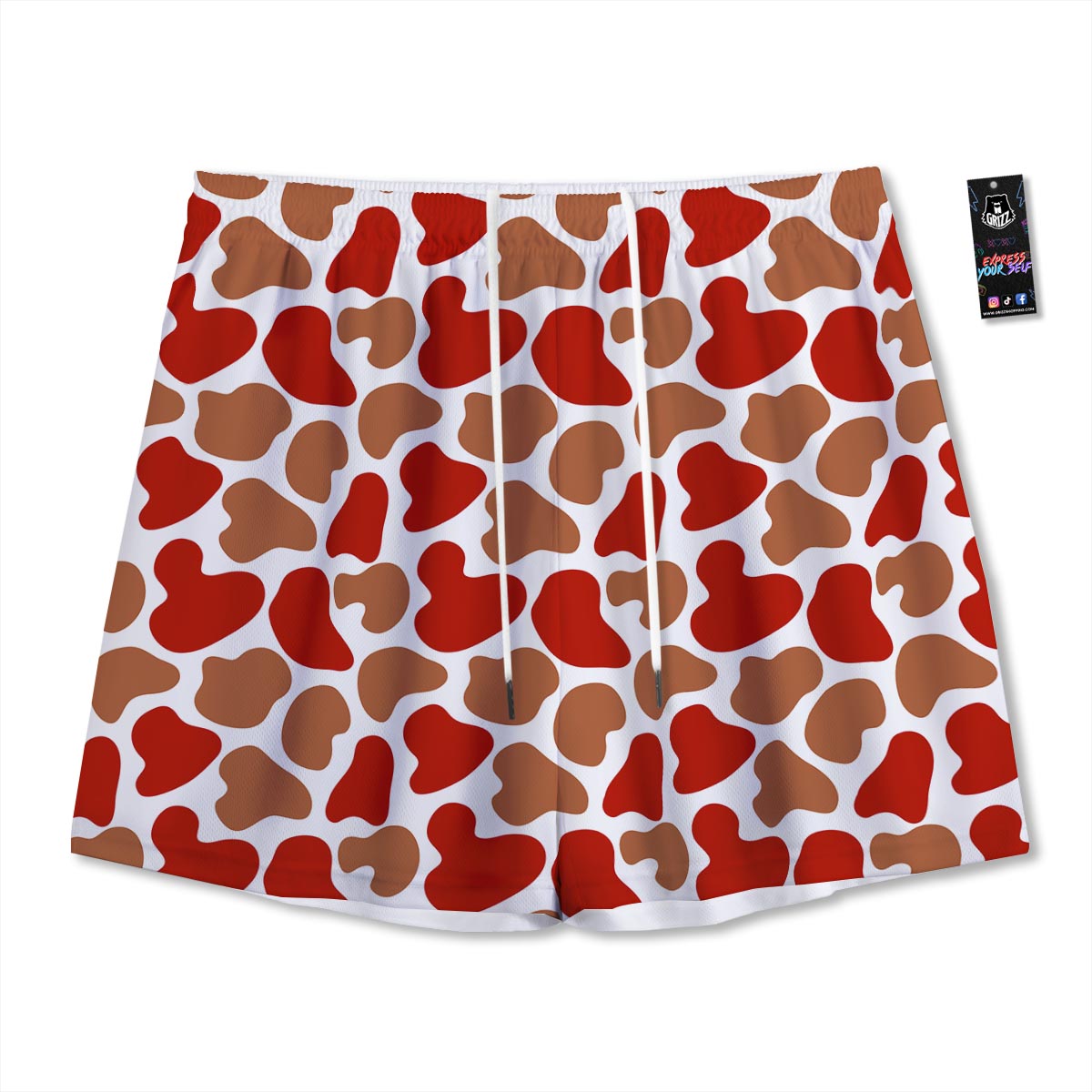 Cow Red Brown Print Pattern Mesh Shorts