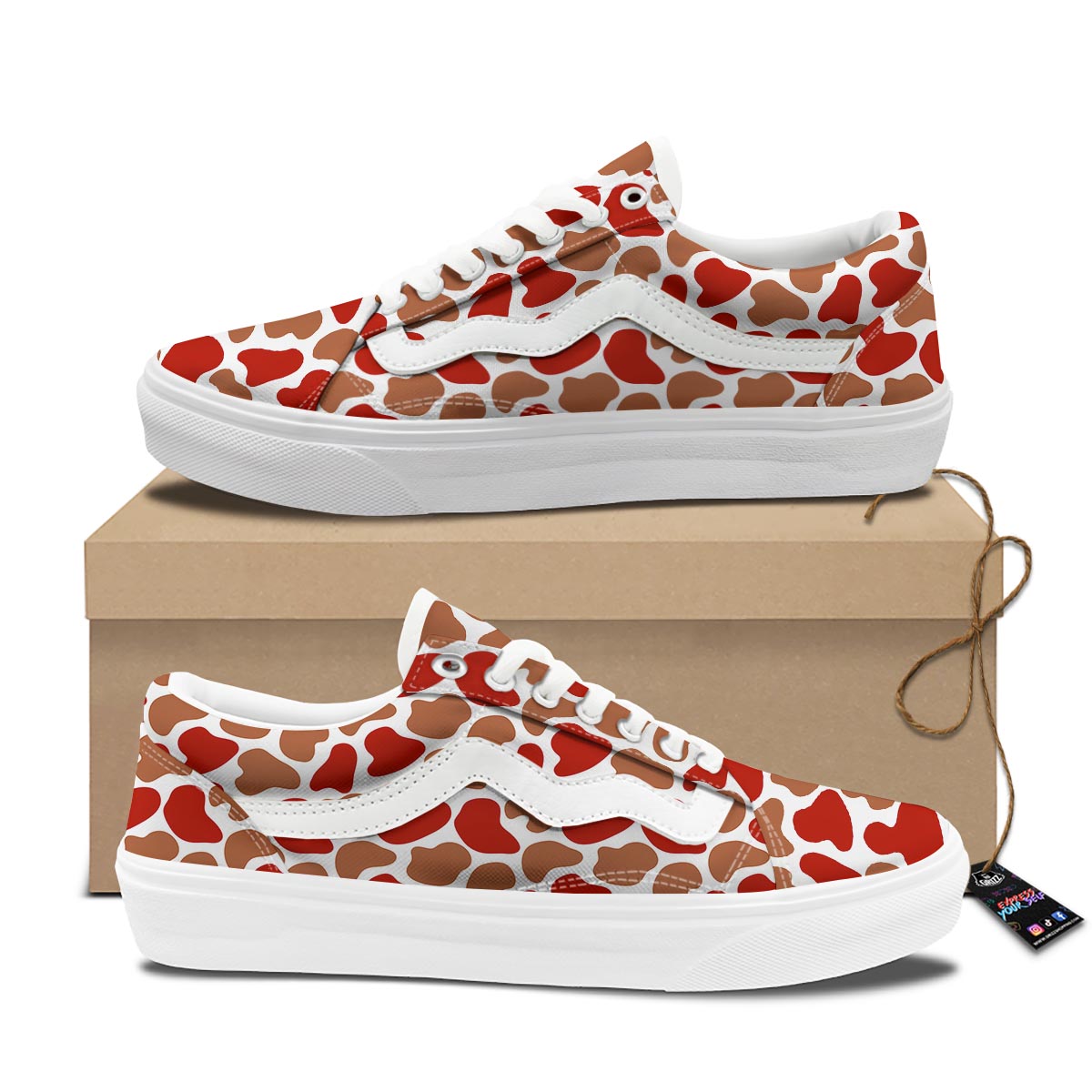 Cow Red Brown Print Pattern Skate Shoes-grizzshop