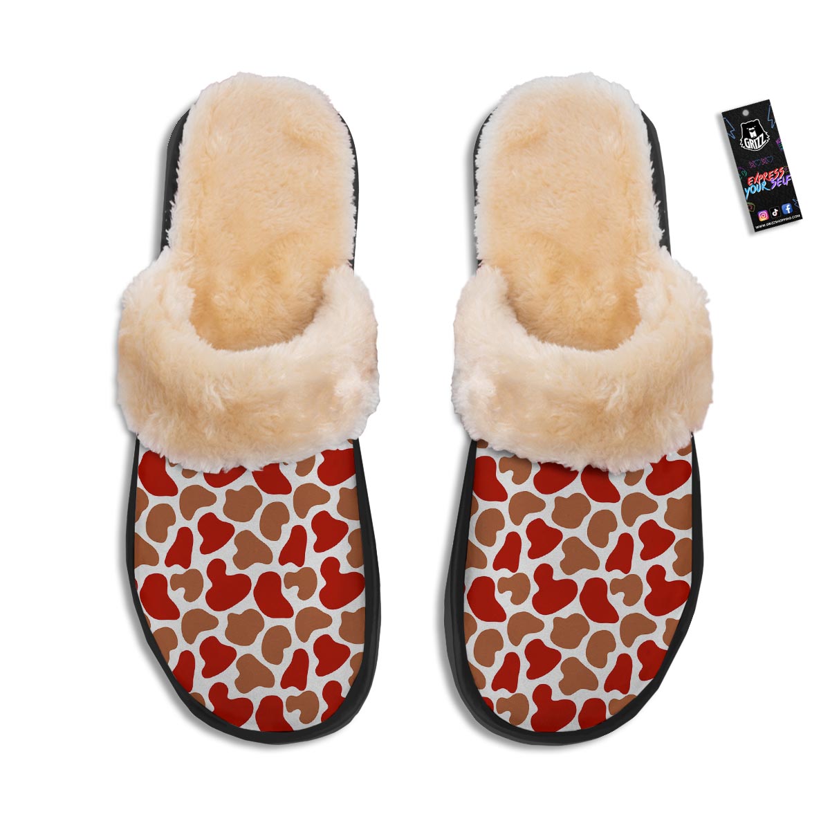Cow Red Brown Print Pattern Slippers-grizzshop