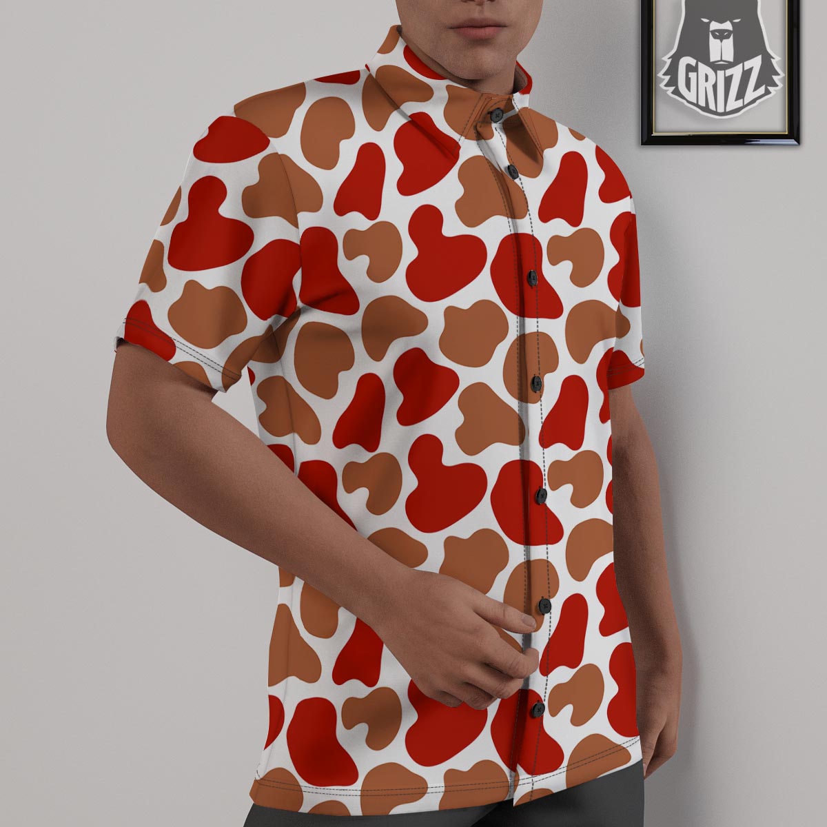 Cow Red Brown Print Pattern Untucked Shirts-grizzshop