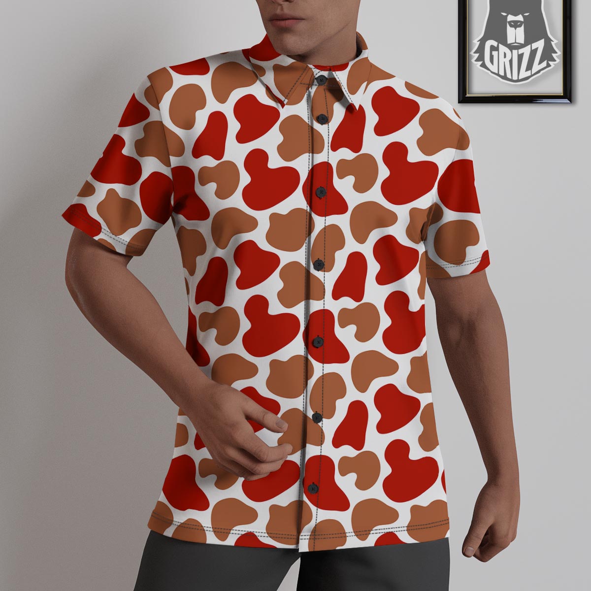 Cow Red Brown Print Pattern Untucked Shirts-grizzshop