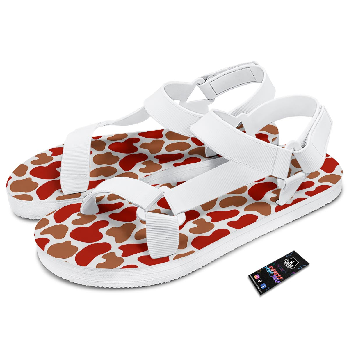 Cow Red Brown Print Pattern White Open Toe Sandals-grizzshop