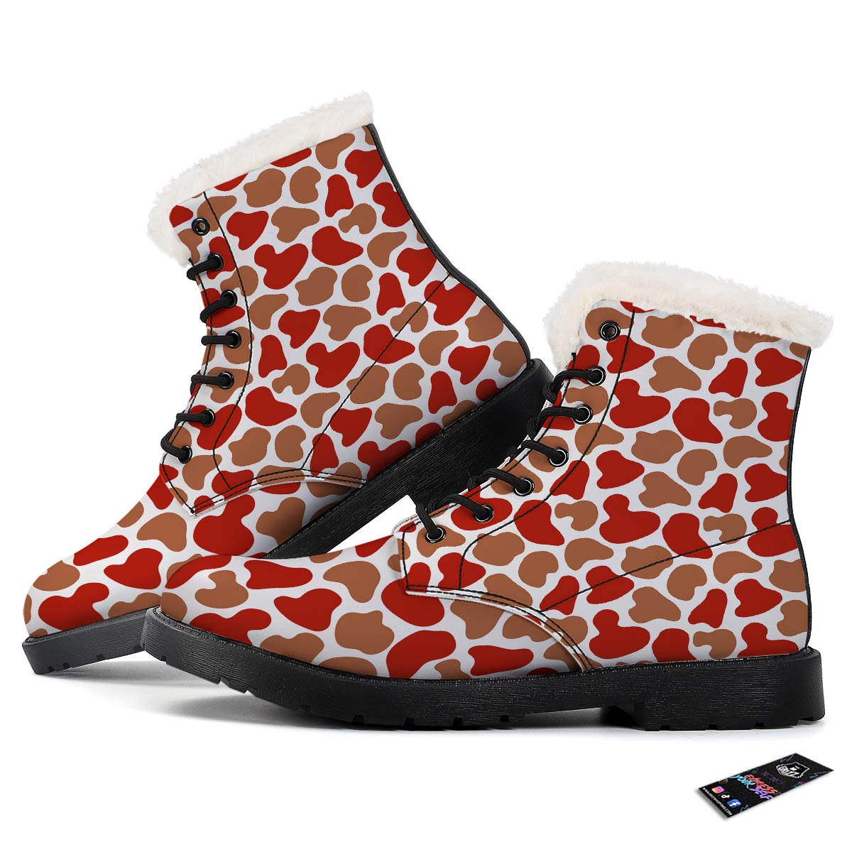 Cow Red Brown Print Pattern Winter Boots-grizzshop
