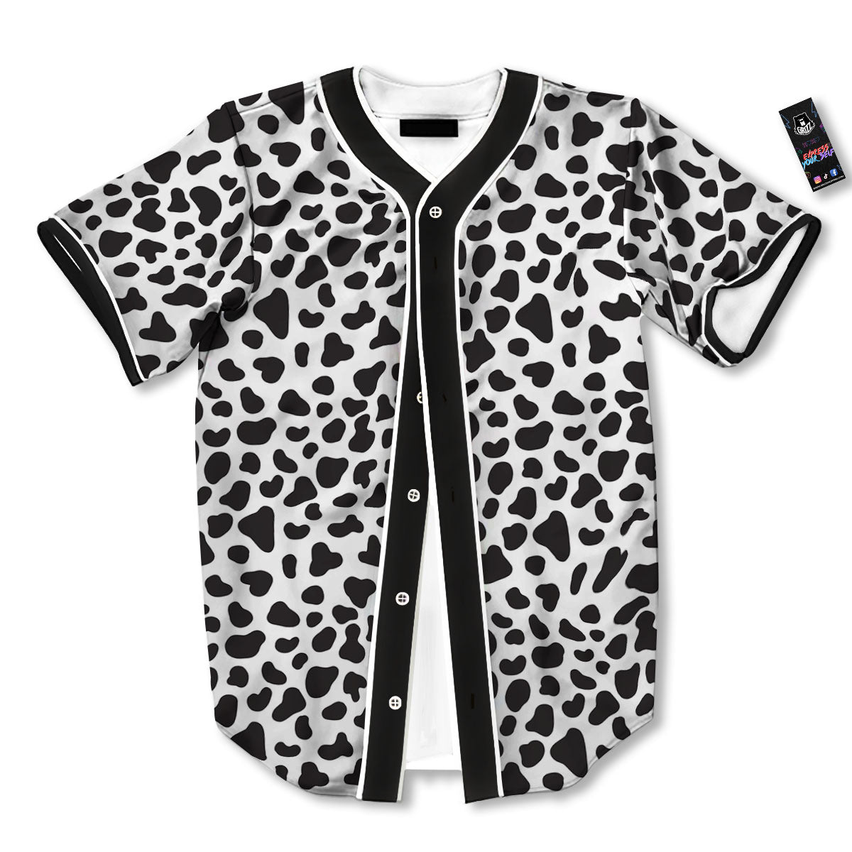 Cow White And Black Print Baseball Jersey-grizzshop