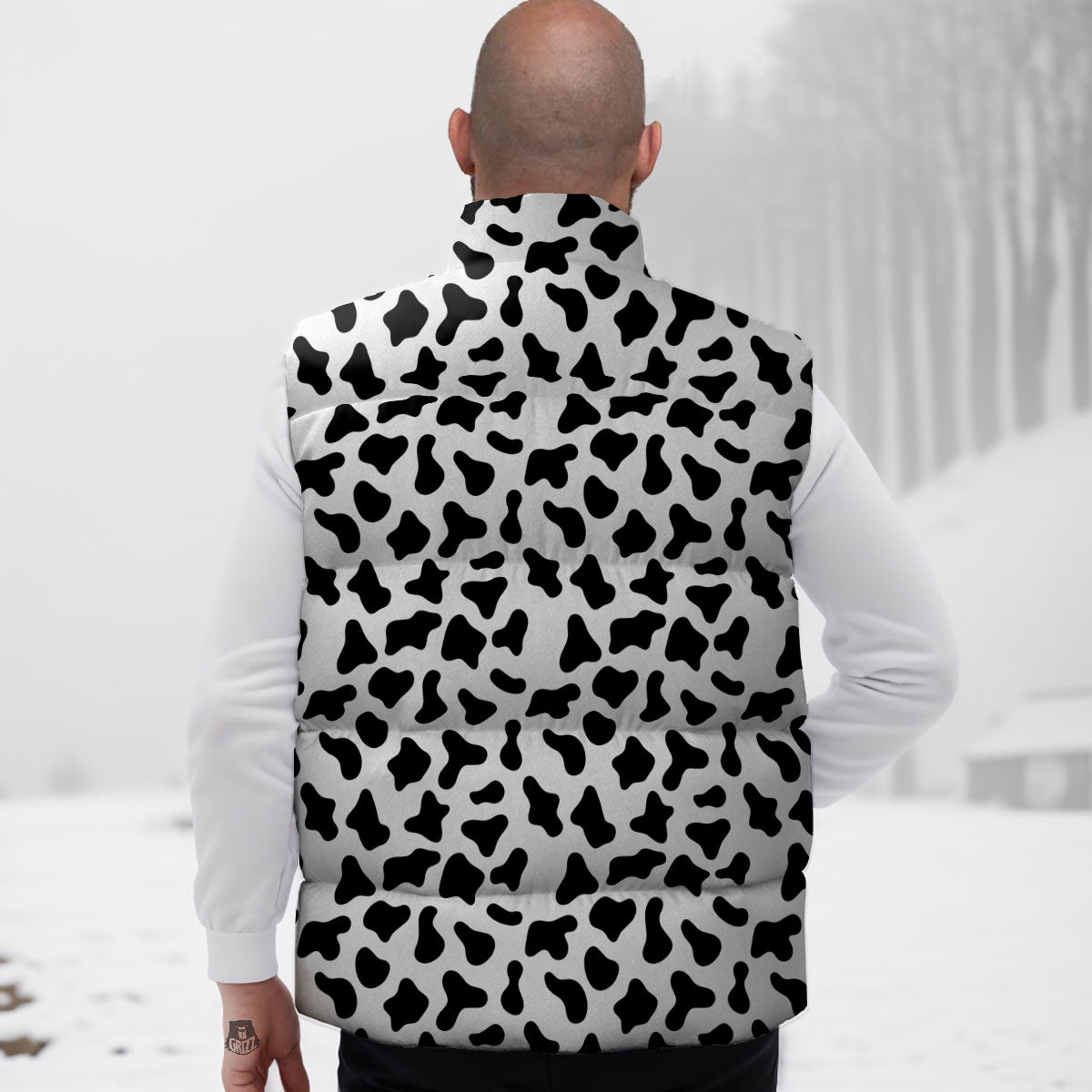 Cow White And Black Print Pattern Down Vest