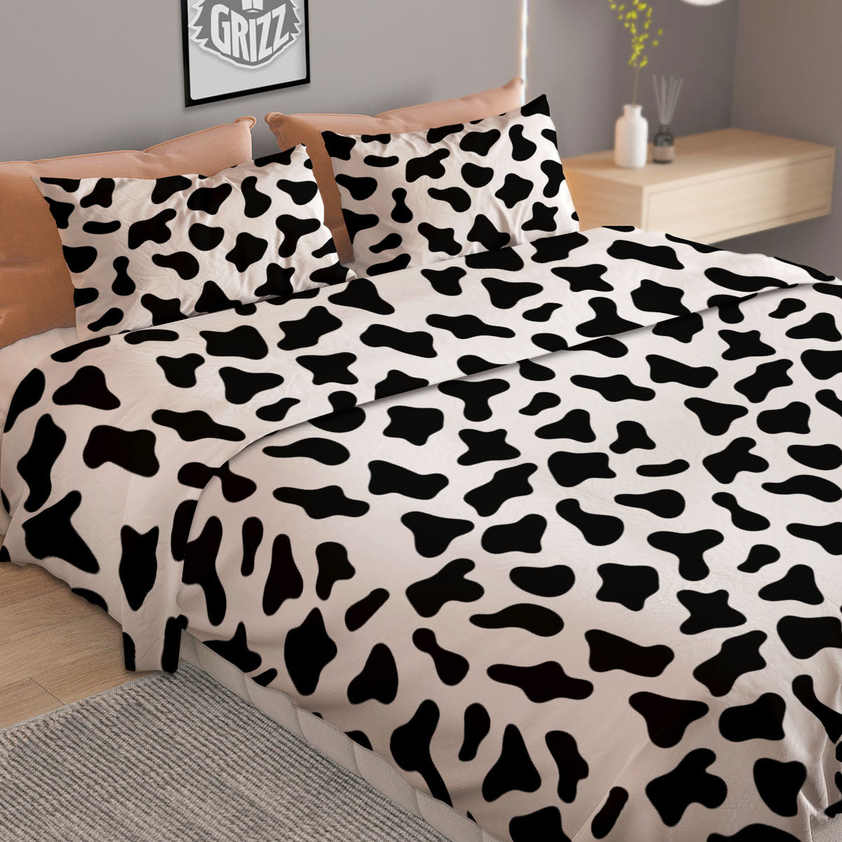 Cow White And Black Print Pattern Duvet Cover Bedding Set
