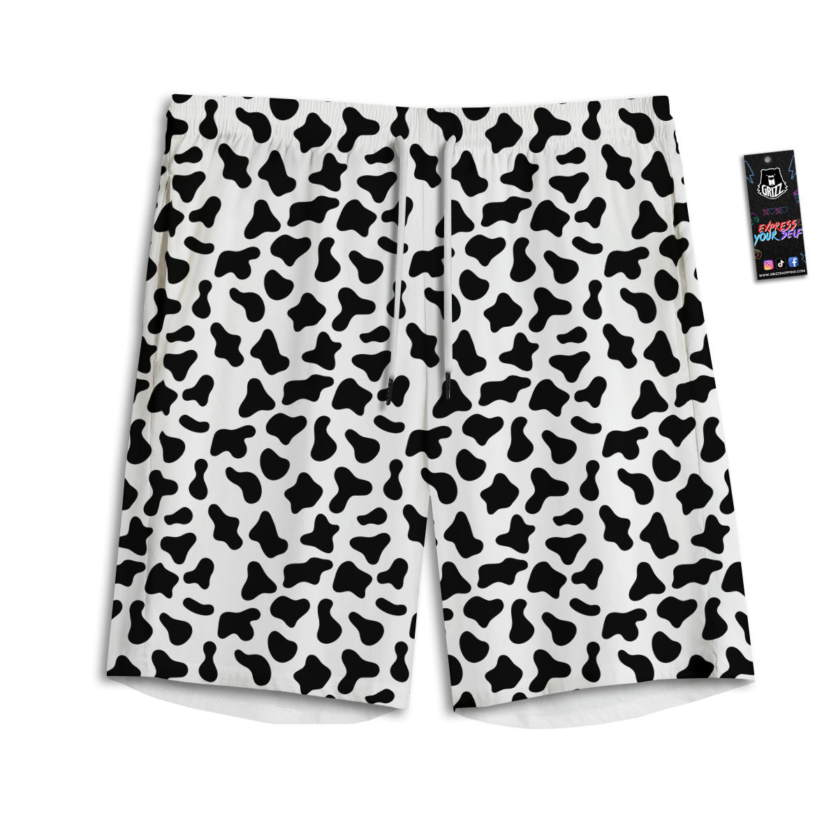 Cow White And Black Print Pattern Men's Athletic Shorts