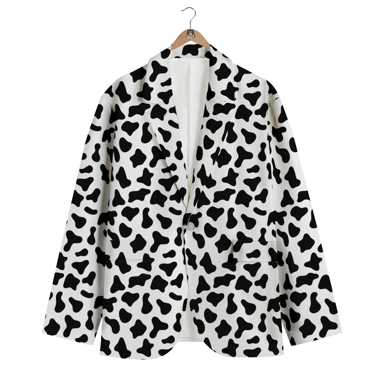 Cow White And Black Print Pattern Men's Blazer-grizzshop