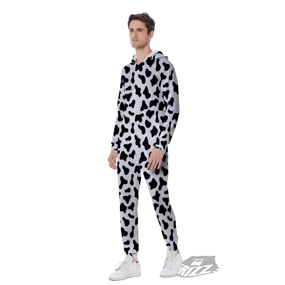 Cow White And Black Print Pattern Men's Jumpsuit-grizzshop