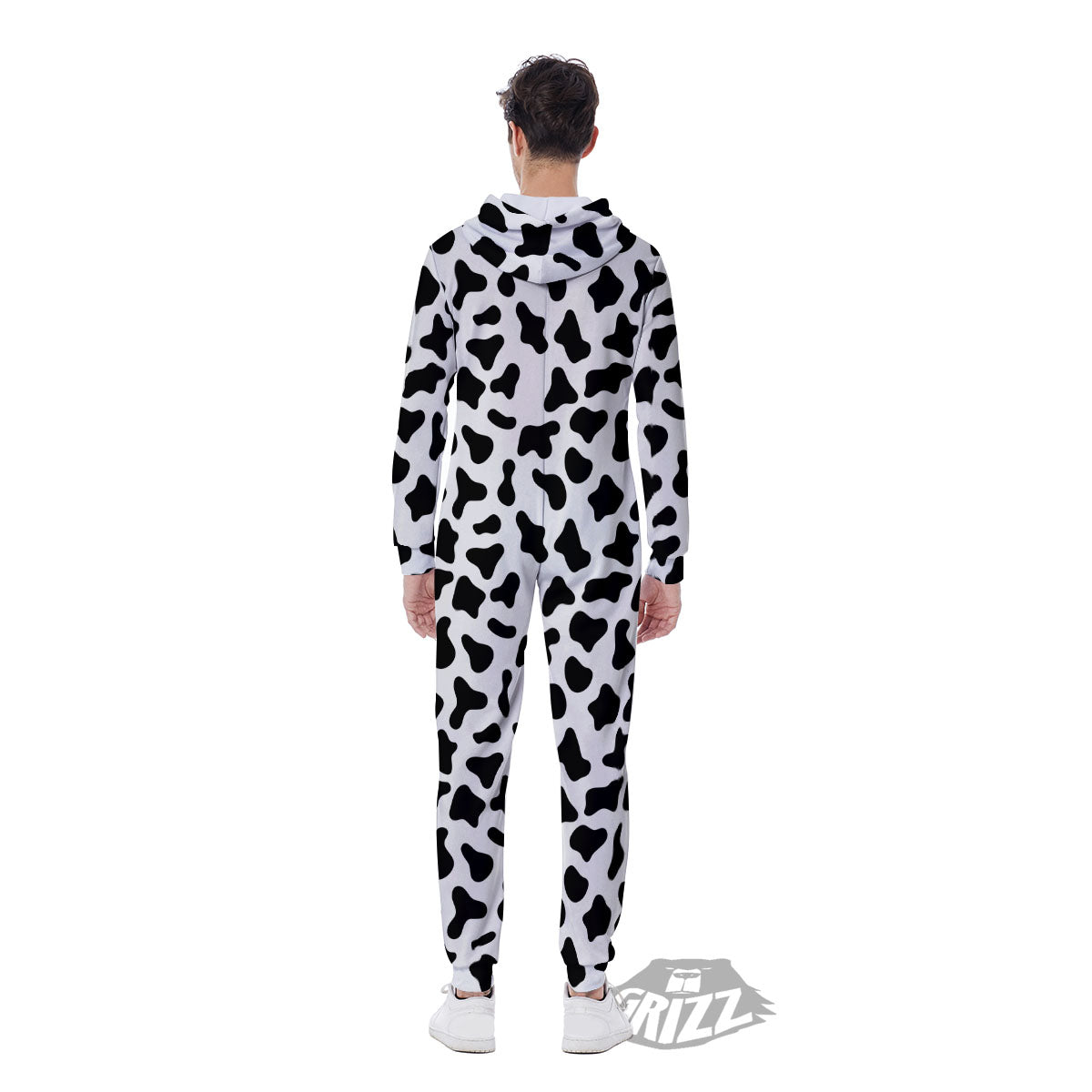 Cow White And Black Print Pattern Men's Jumpsuit-grizzshop