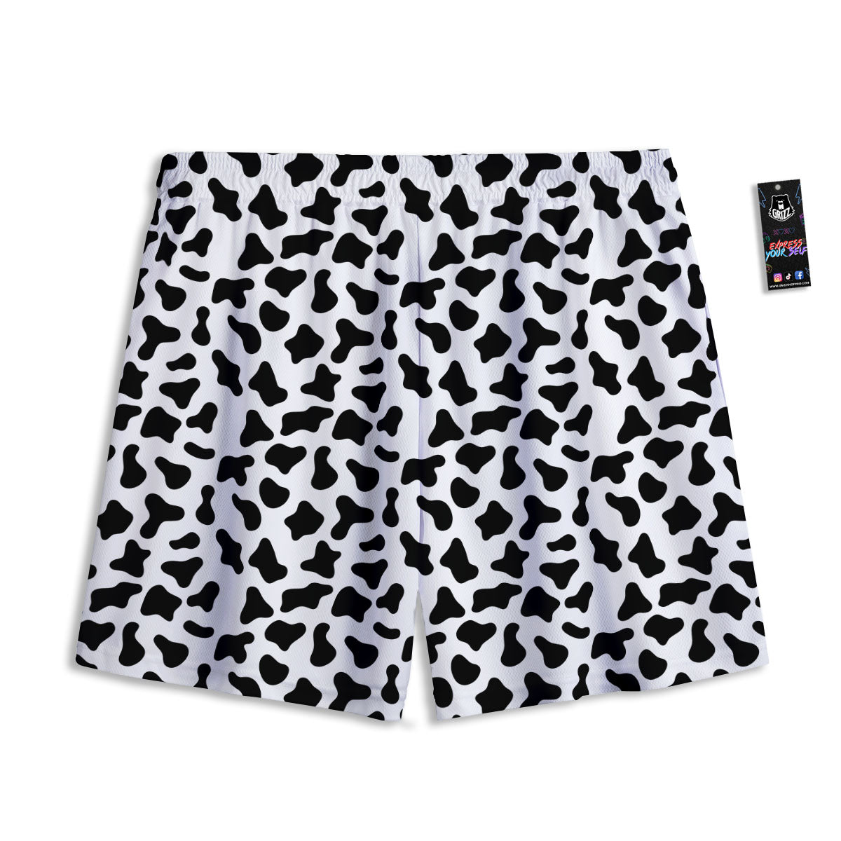 Cow White And Black Print Pattern Mesh Shorts