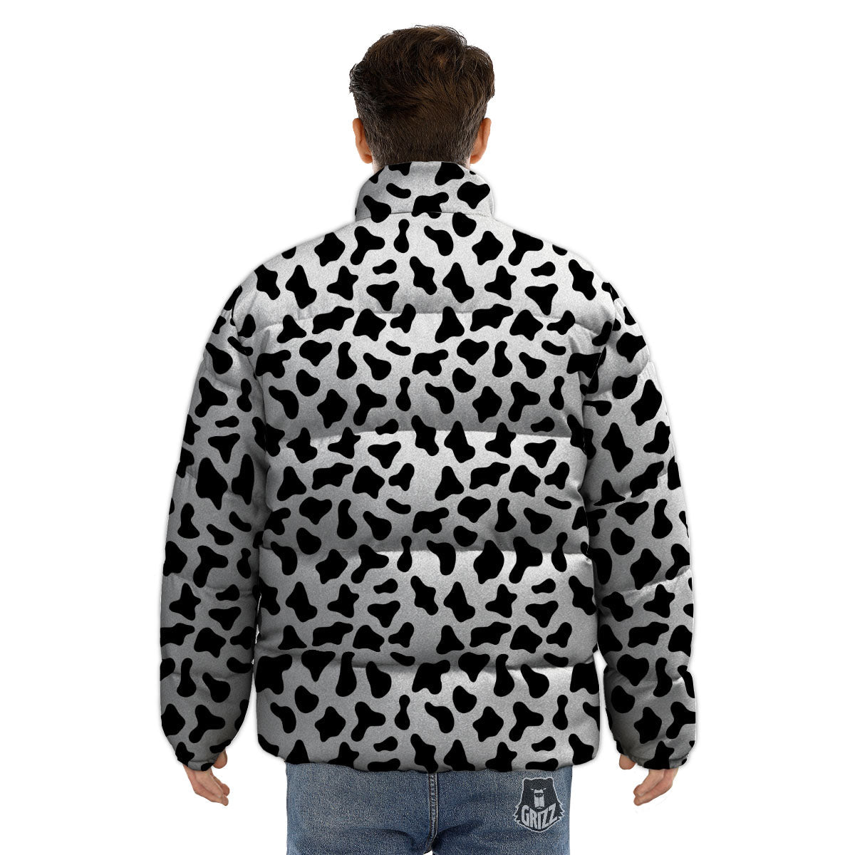 Cow White And Black Print Pattern Puffer Jacket-grizzshop
