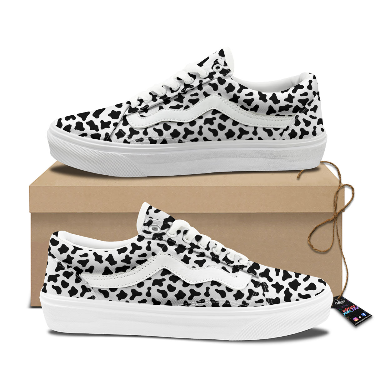 Cow White And Black Print Pattern Skate Shoes-grizzshop