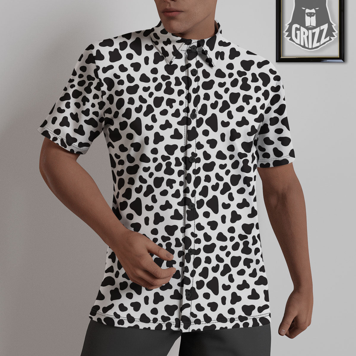 Cow White And Black Print Untucked Shirts-grizzshop