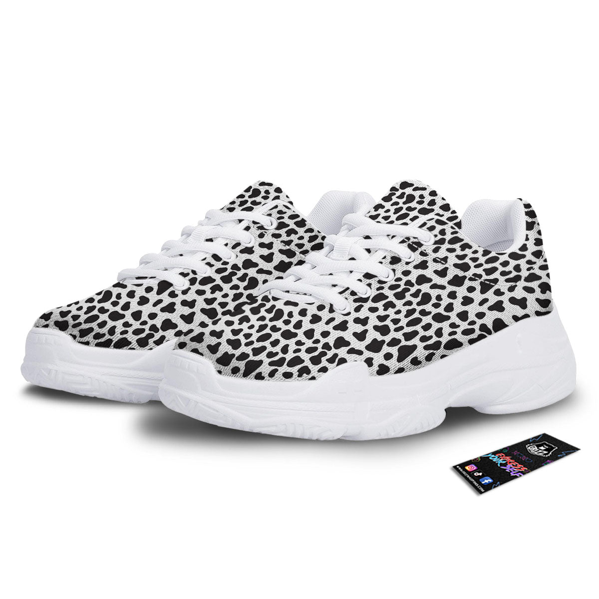 Cow White And Black Print White Chunky Shoes-grizzshop