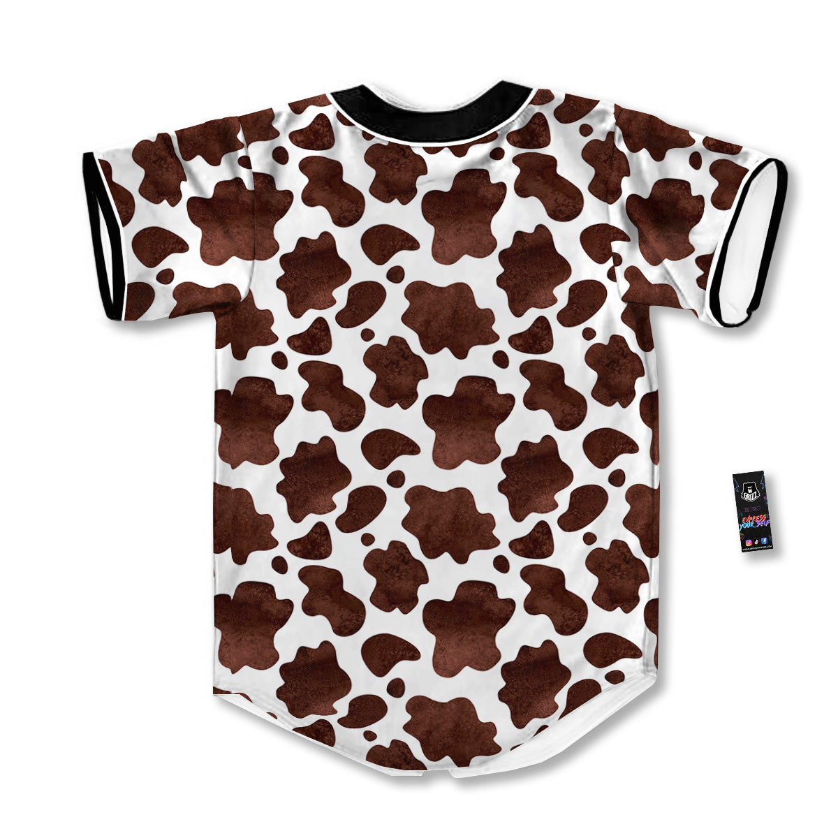 Cow White And Brown Print Baseball Jersey-grizzshop
