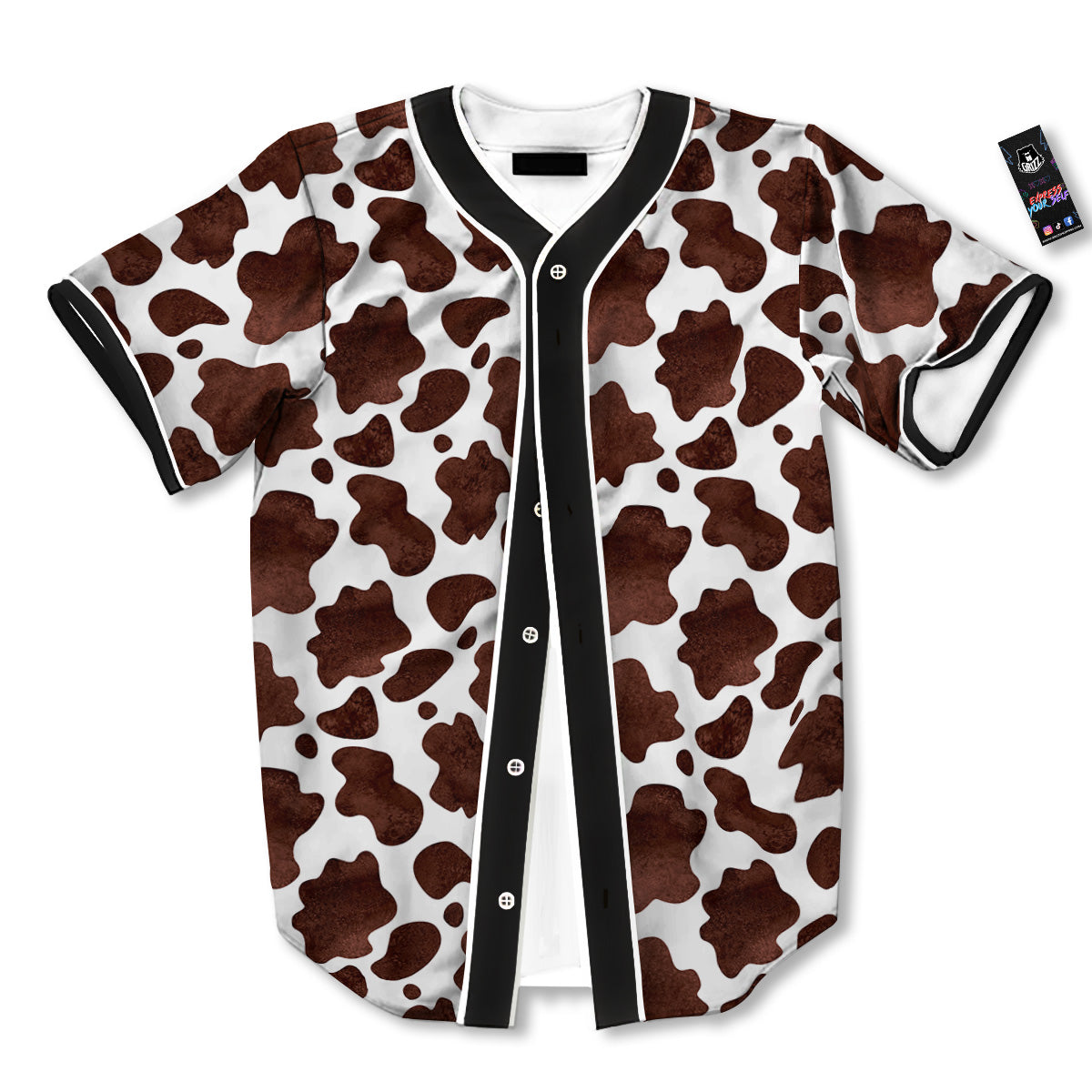 Cow White And Brown Print Baseball Jersey-grizzshop