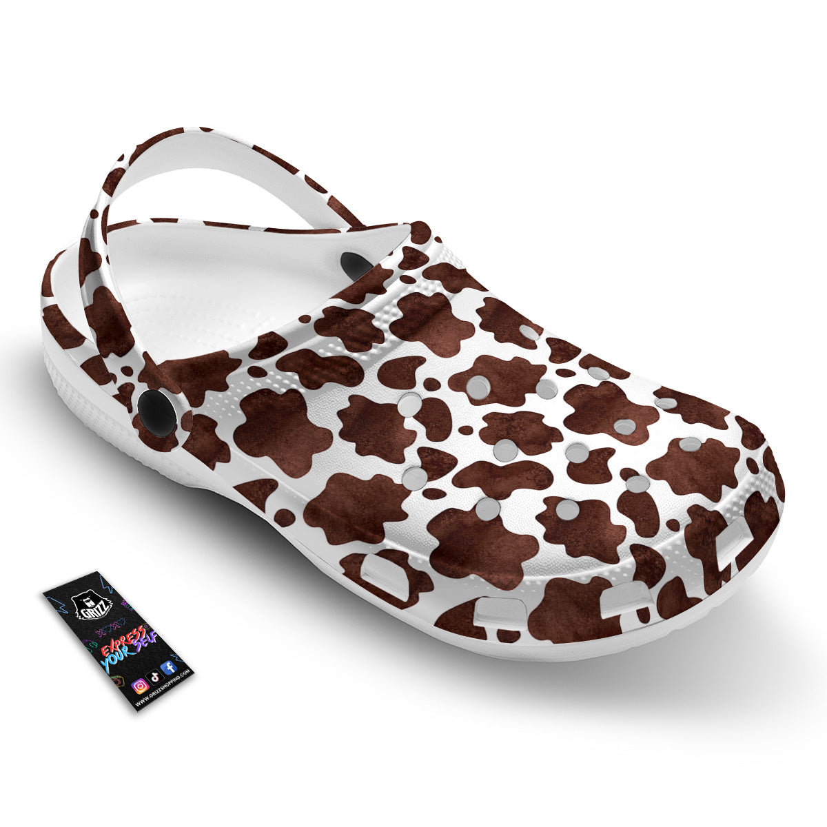 Cow White And Brown Print Clog-grizzshop