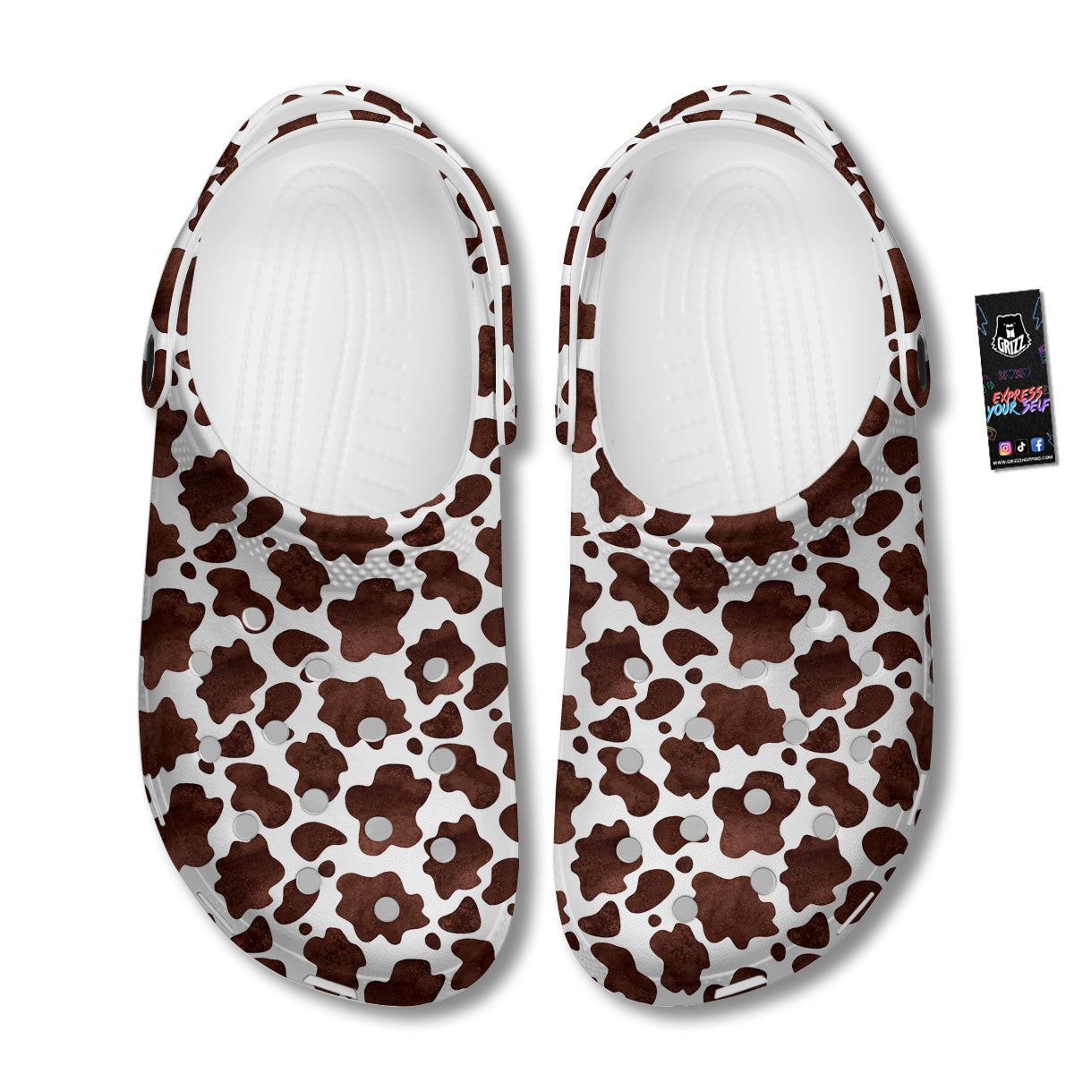 Cow White And Brown Print Clog-grizzshop