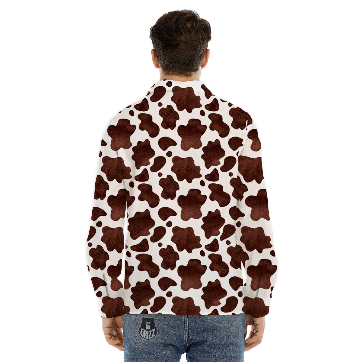 Cow White And Brown Print Men's Dress Shirts-grizzshop