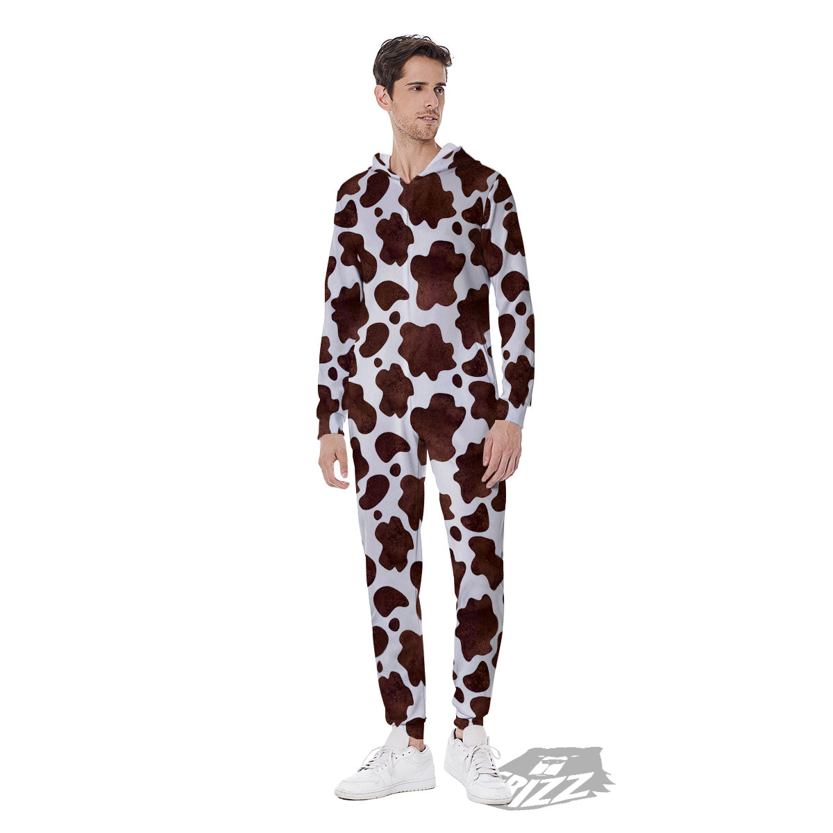 Cow White And Brown Print Men's Jumpsuit-grizzshop
