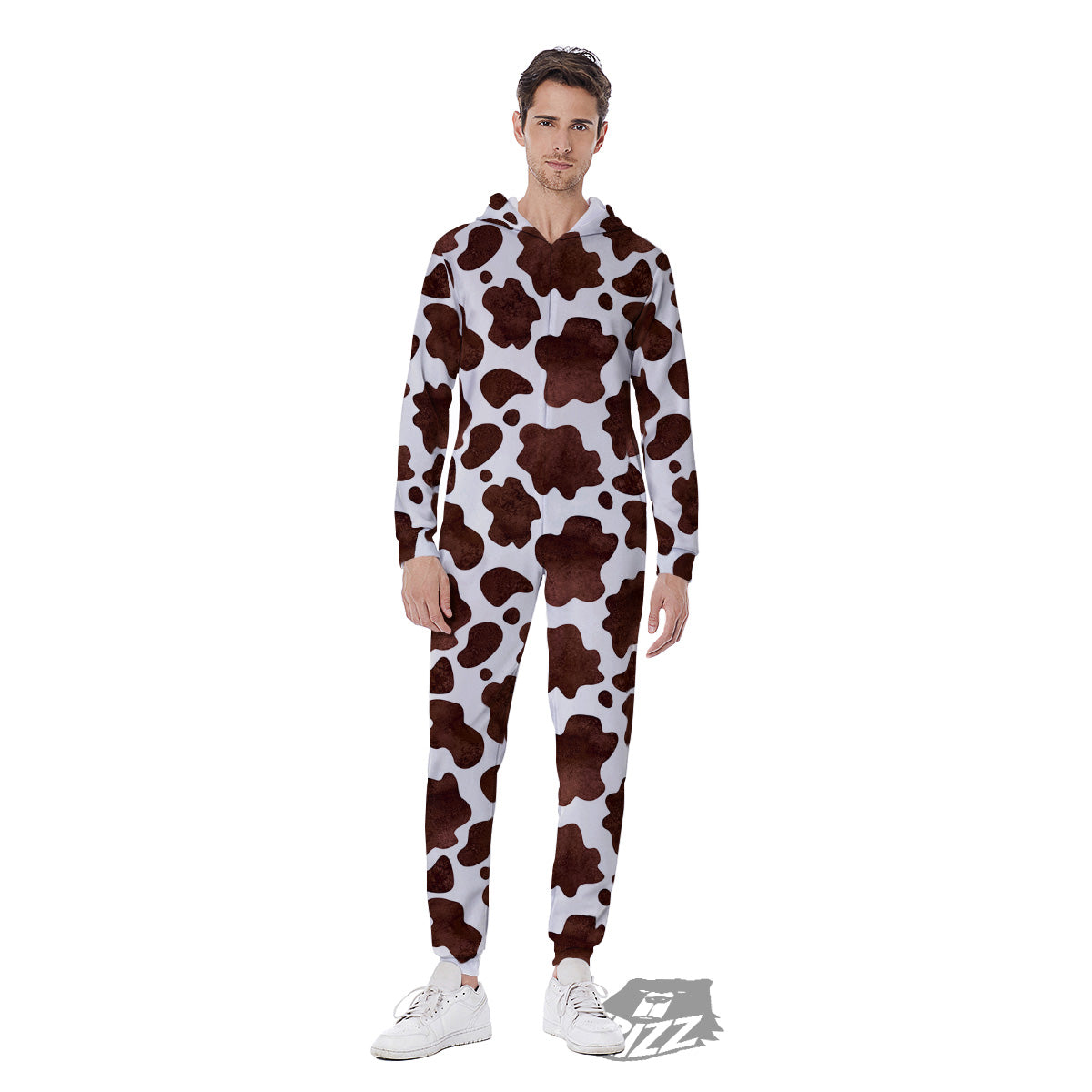 Cow White And Brown Print Men's Jumpsuit-grizzshop