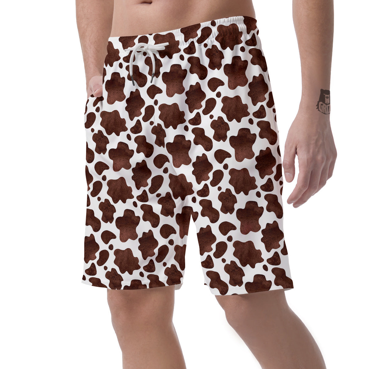 Cow White And Brown Print Men's Shorts-grizzshop