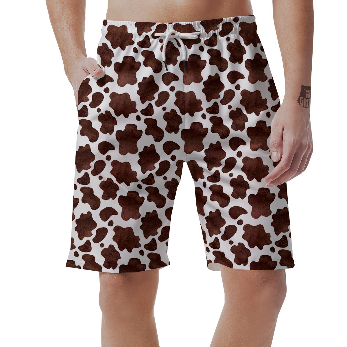 Cow White And Brown Print Men's Shorts-grizzshop