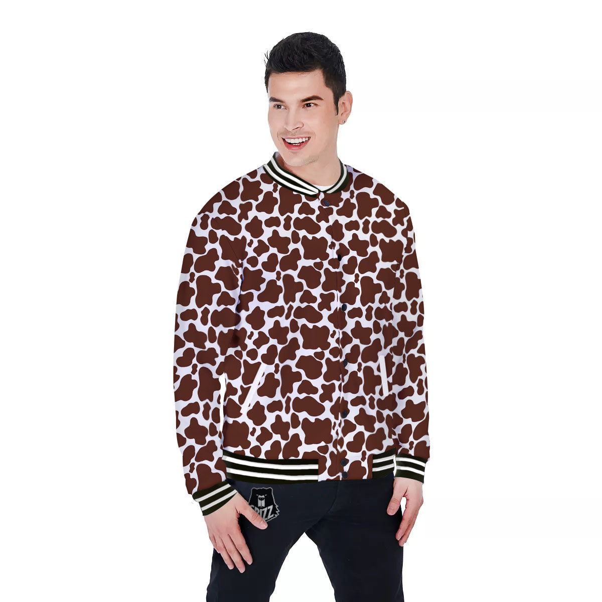 Cow White And Brown Print Pattern Baseball Jacket-grizzshop