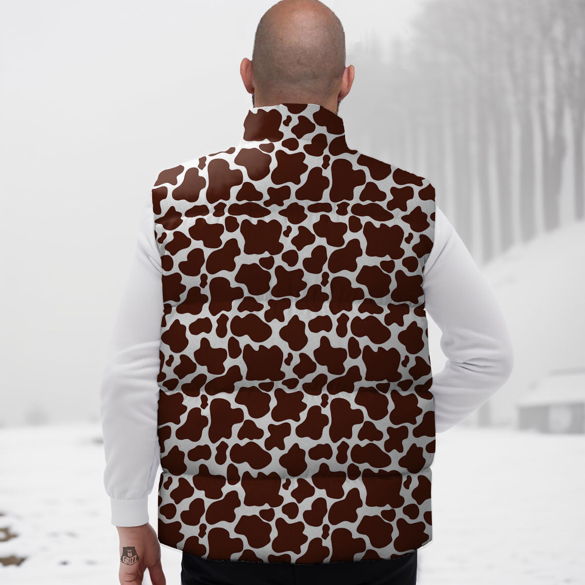 Cow White And Brown Print Pattern Down Vest