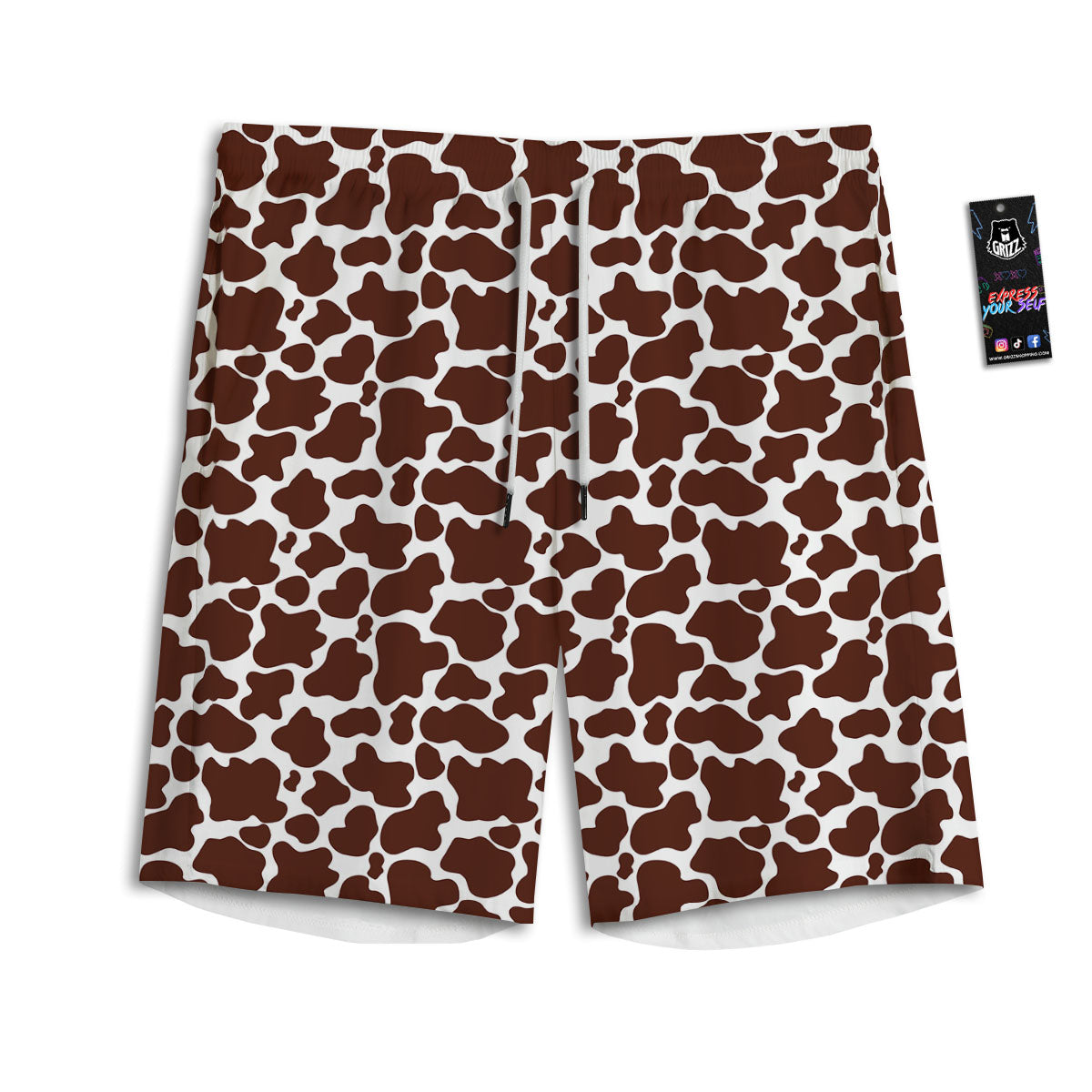 Cow White And Brown Print Pattern Men's Athletic Shorts