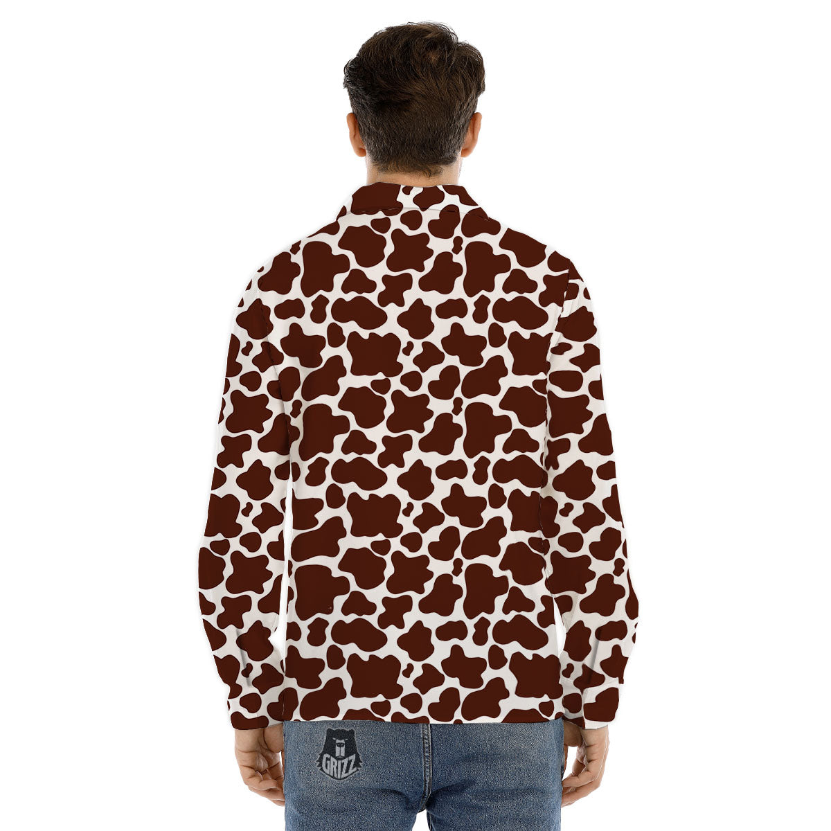 Cow White And Brown Print Pattern Men's Dress Shirts-grizzshop