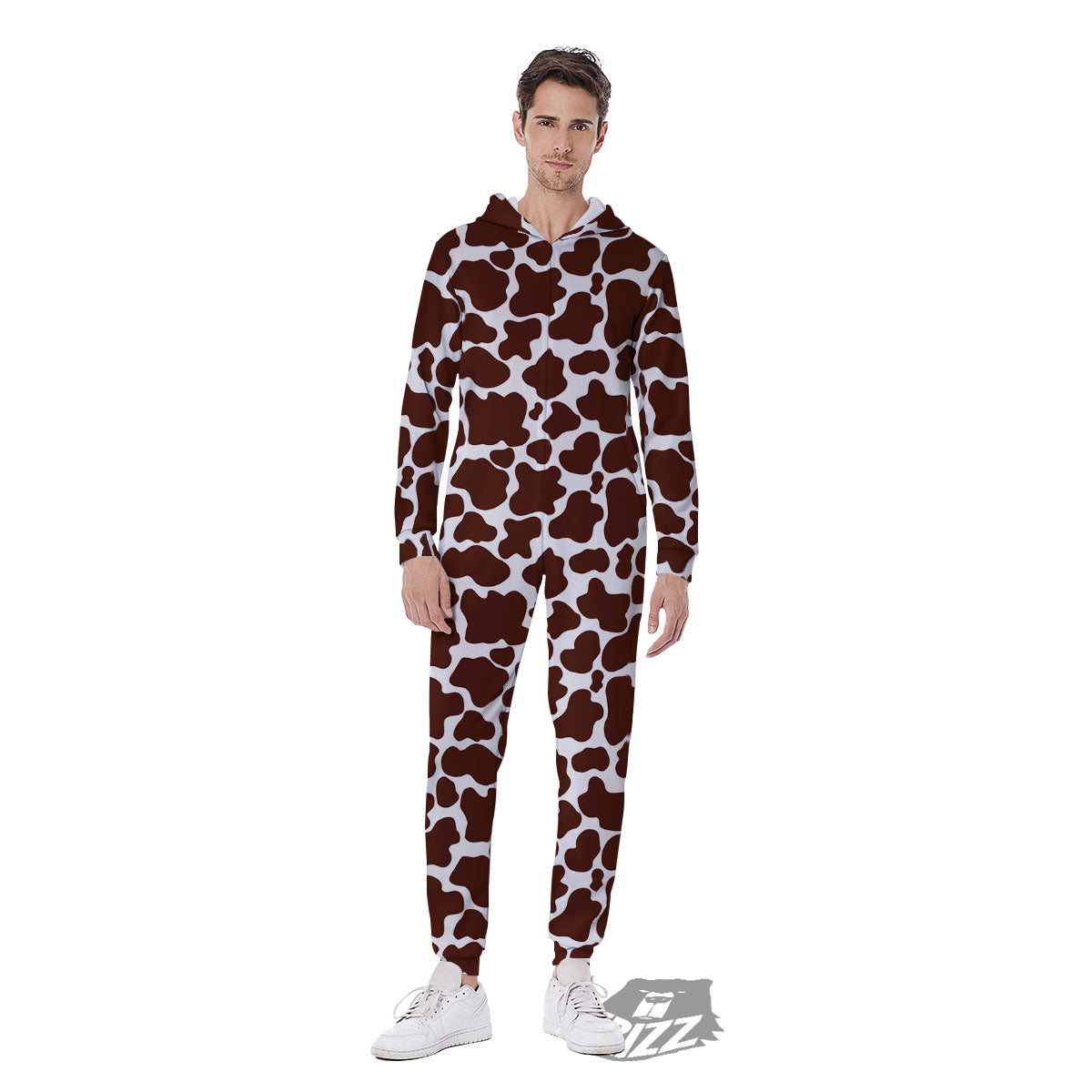 Cow White And Brown Print Pattern Men's Jumpsuit-grizzshop