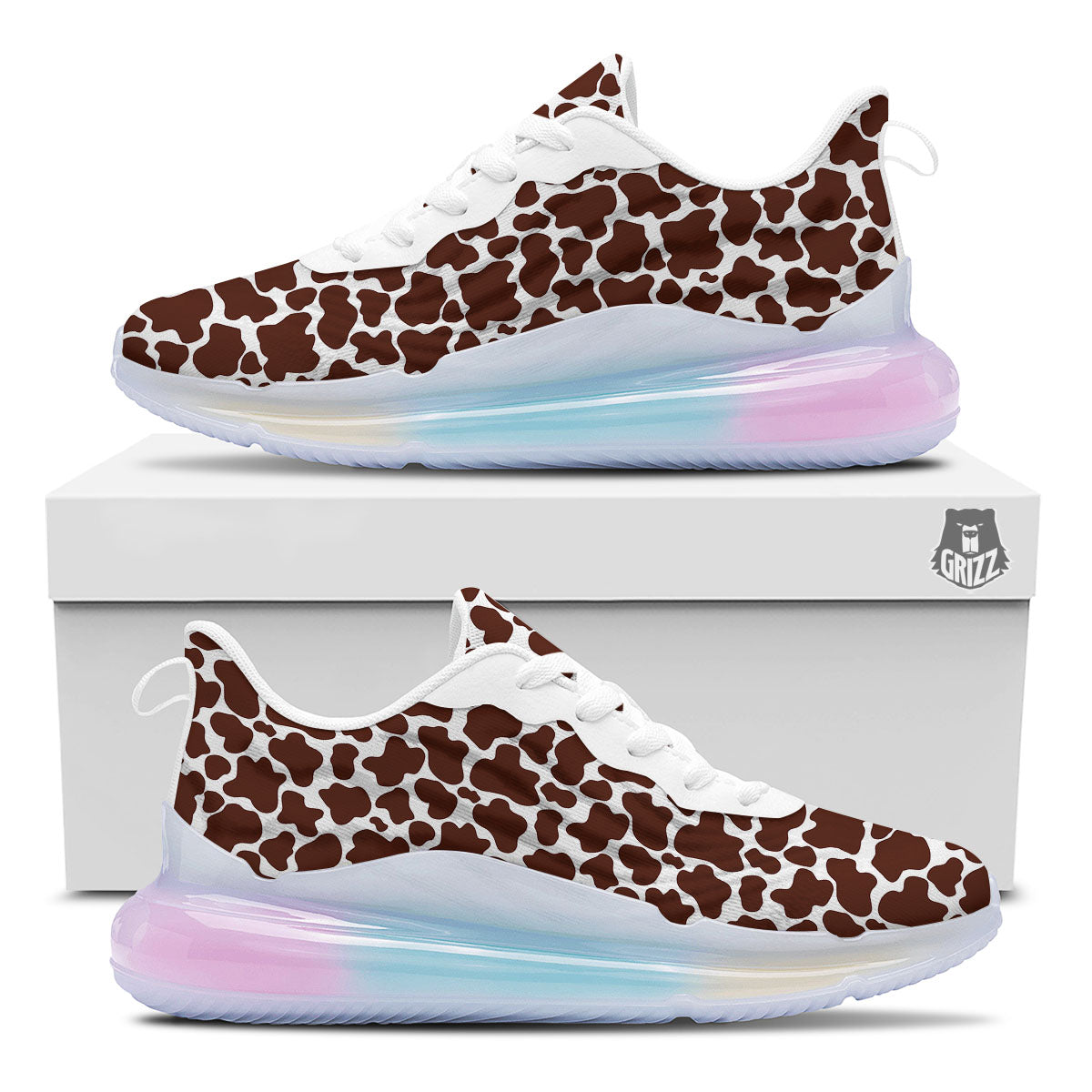 Cow White And Brown Print Pattern Running Sneakers-grizzshop