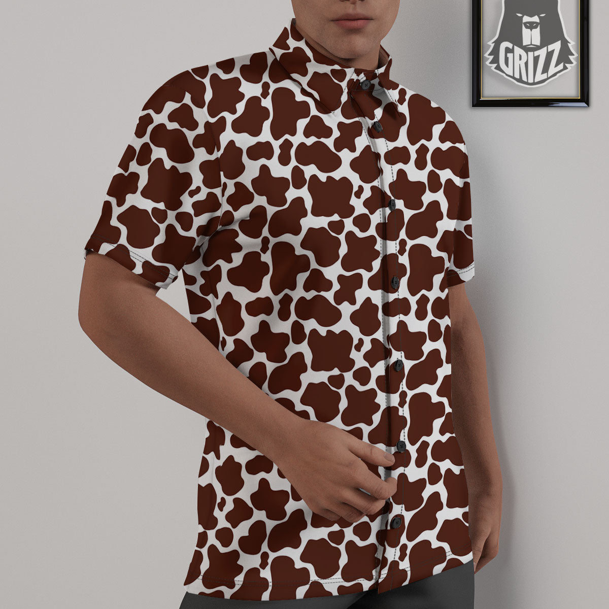 Cow White And Brown Print Pattern Untucked Shirts-grizzshop