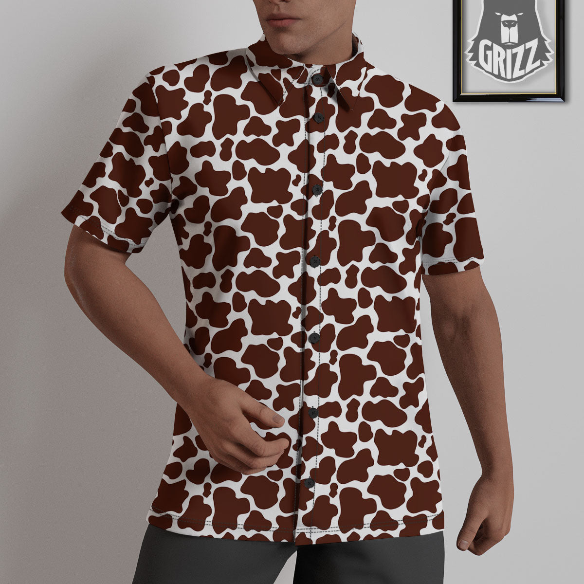 Cow White And Brown Print Pattern Untucked Shirts-grizzshop