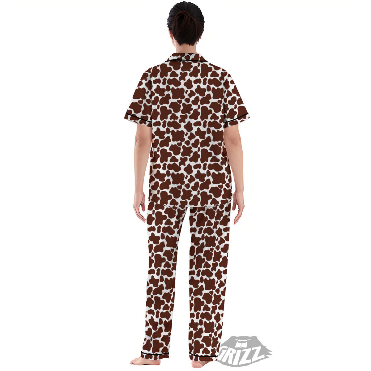 Cow White And Brown Print Pattern Women's Pajamas Set-grizzshop