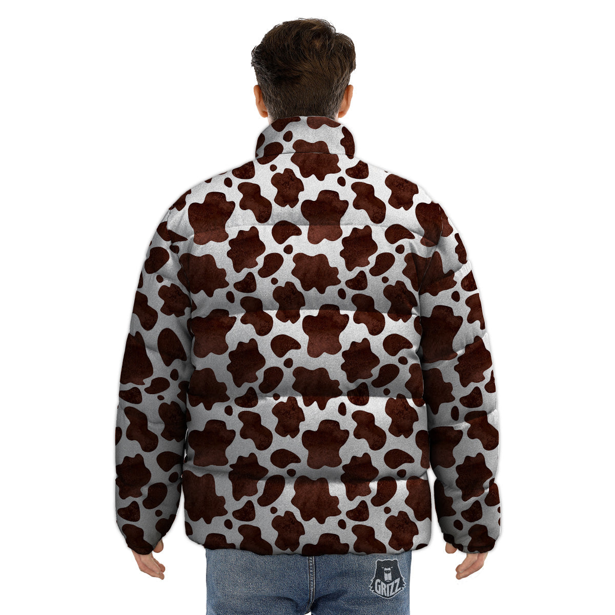 Cow White And Brown Print Puffer Jacket-grizzshop