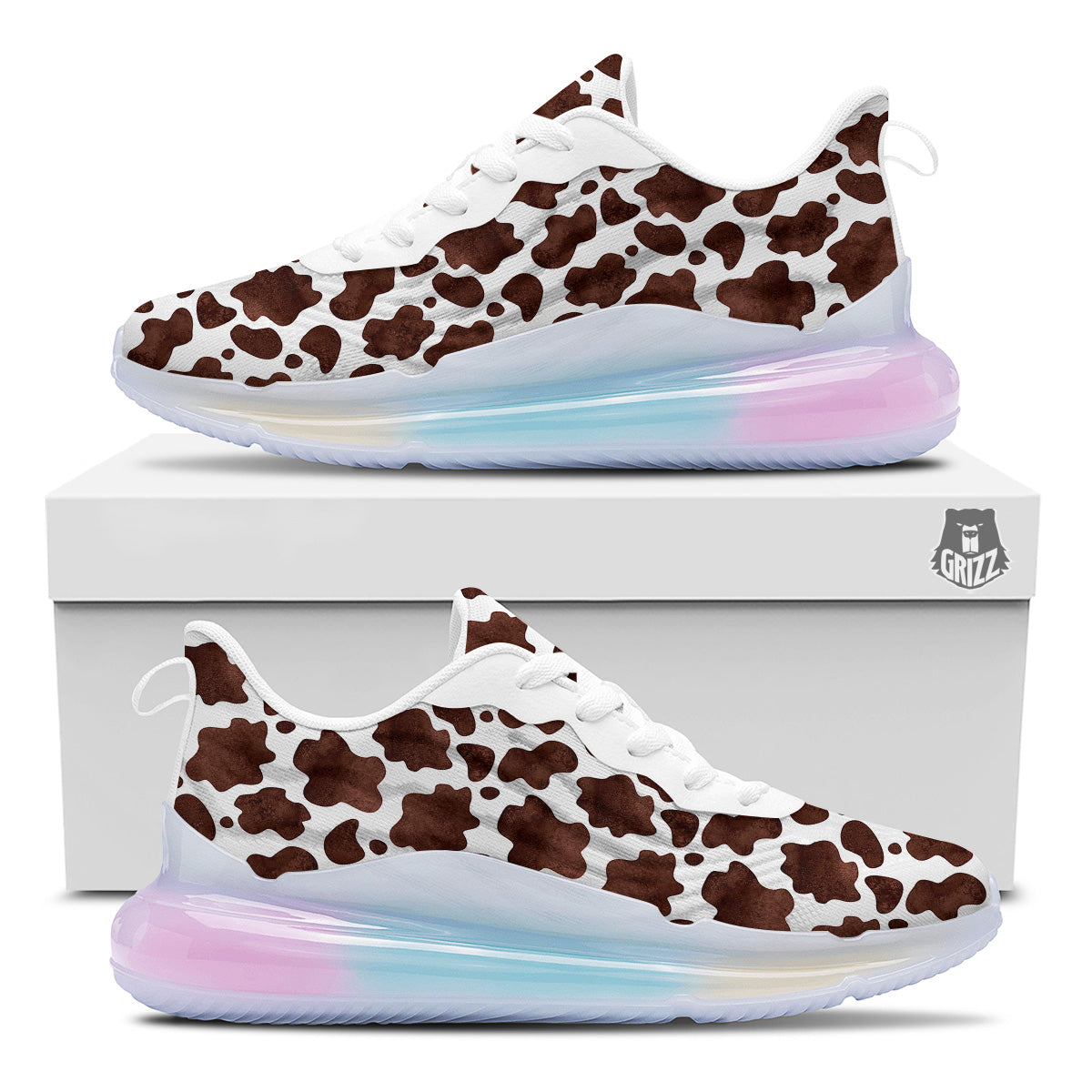 Cow White And Brown Print Running Sneakers-grizzshop
