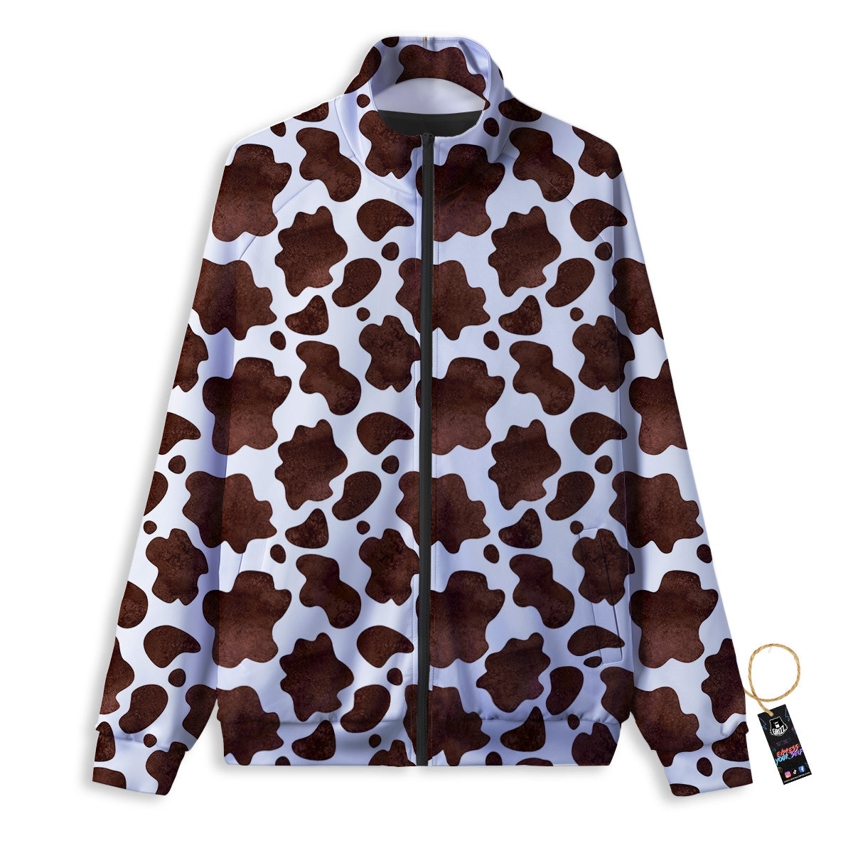 Cow White And Brown Print Track Jacket-grizzshop