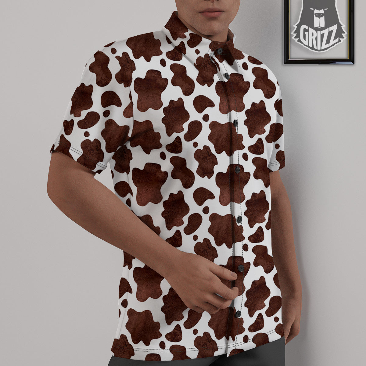 Cow White And Brown Print Untucked Shirts-grizzshop